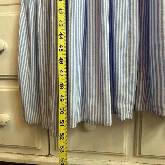 A Loves A Pinstripe Print B Tiered Waistless Midi Shirt Dress Size Medium - Picture 8 of 11